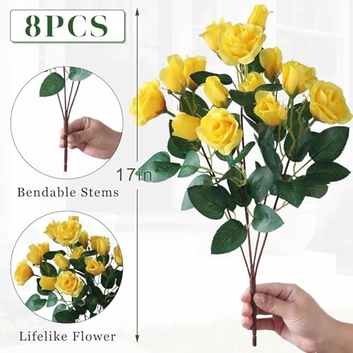 Bundles Artificial Roses for Front Door Outdoor Decor, Realistic Fake 8 Yellow gallery