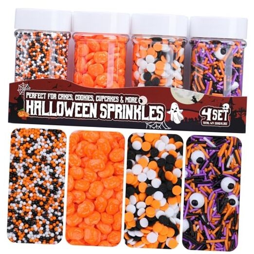 Halloween Sprinkles, 11.3oz – 4 Types – Edible Cake Decorations – Candy