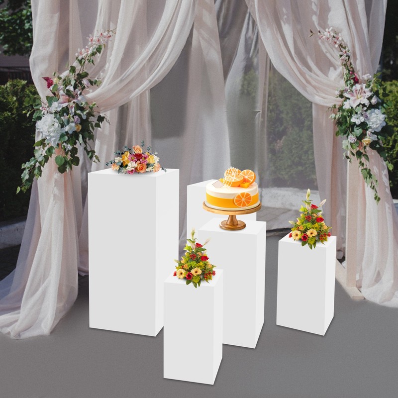 5Pcs White Square Display Stands Set Iron Pedestal Risers for Cakes gallery