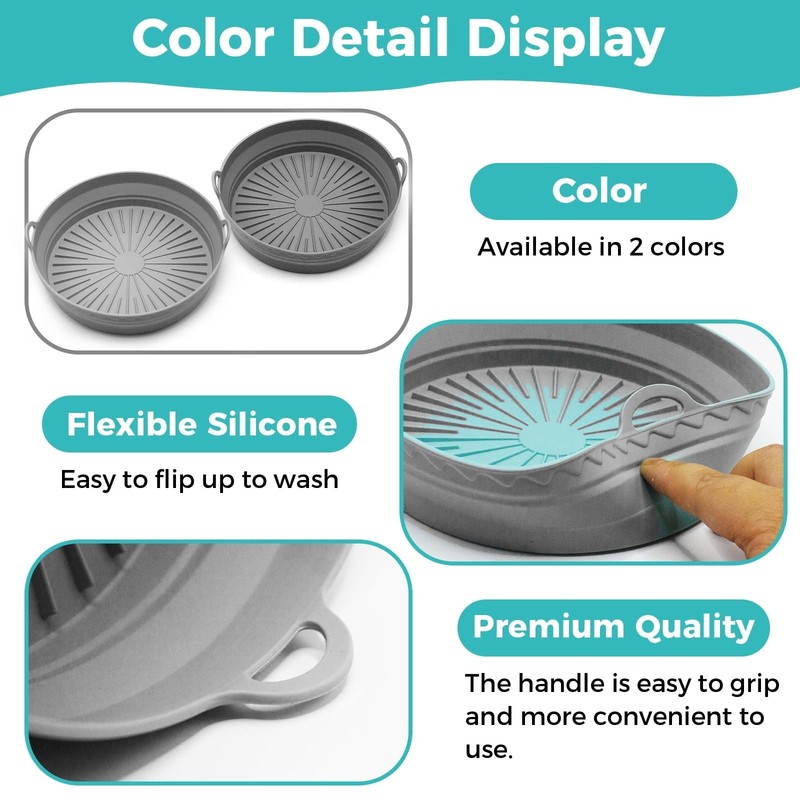 Square Silicone Air Fryer Liners - 8 Inch Reusable Air Fryer Pot，Easy to gallery