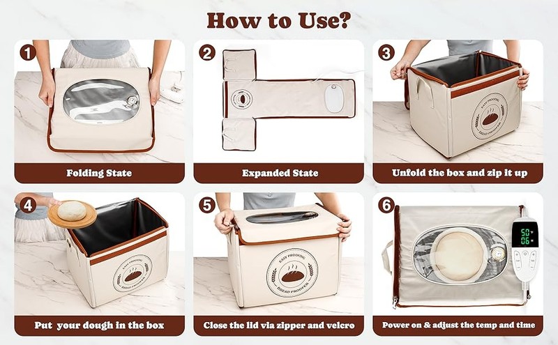 Bread Proofing Box with Temperature Control & Timer, Foldable Dough gallery