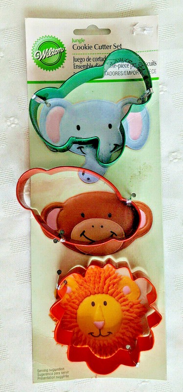 Wilton Jungle Animal 3 Piece Cookie Cutter Set: ELEPHANT LION MONKEY
