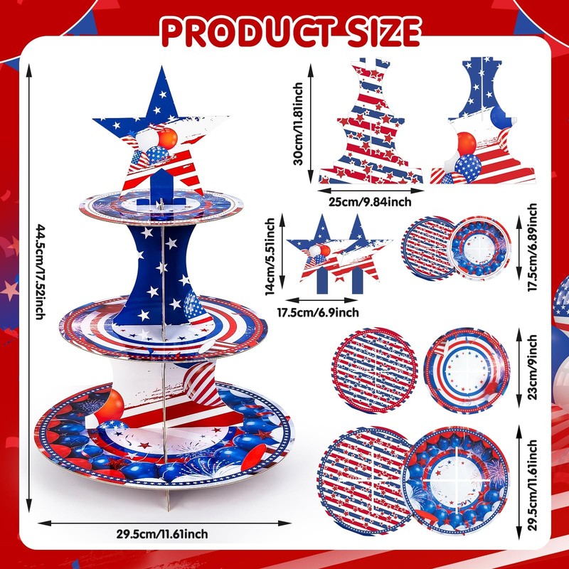Patriotic Cupcake Stand,3 Tier July 4th Party Decorations,Red and Blue Star T... gallery