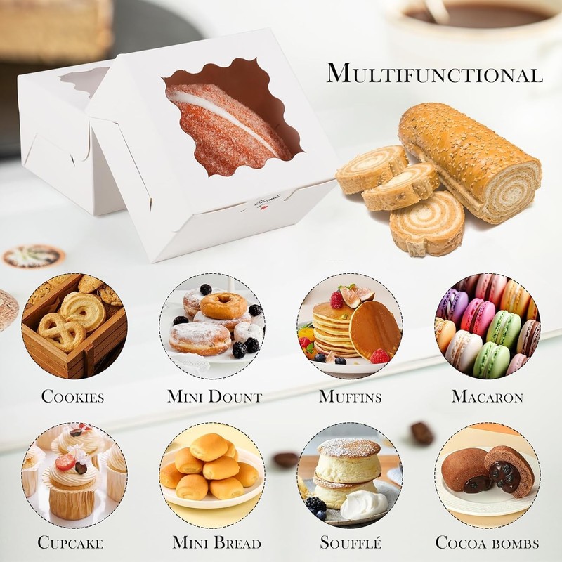 20 Pack Cookie Boxes with Window, 4x4x2.5 Inch White Bakery Box, Kraft Paper gallery