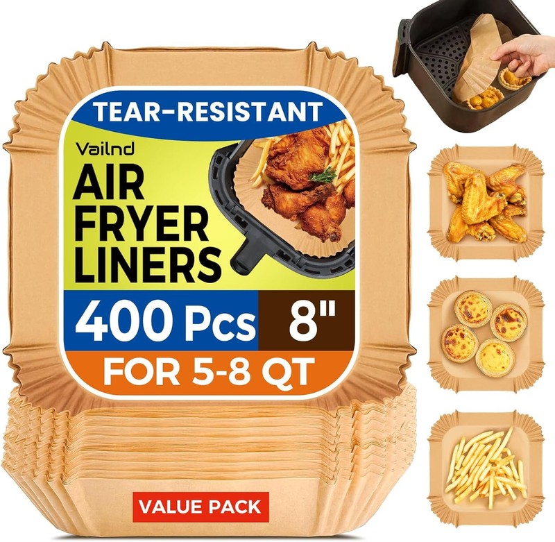 400 Pcs Air Fryer Liners Disposable, 8″ Square Heavy-Duty Parchment Paper