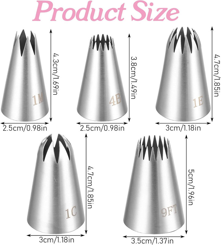 5 Pack Large Star Piping Tips Large Icing Tips for Cakes 9FT 1C 1E 1M 4B Stainle gallery