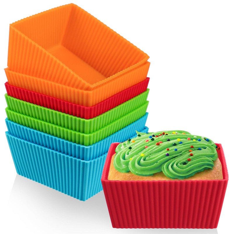 8 PCS 3.5 Inch Jumbo Baking Cups Reusable Silicone Square Cupcake Liner Mold gallery