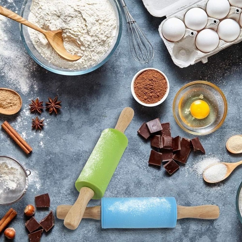 2PCS Small Rolling Pin 9 Inch Kids Rolling Pin Baking Supplies Playdough Wooden gallery
