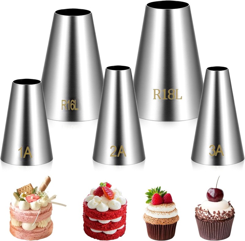 5 Pcs Large Round Piping Tip for Cake Decorating, Stainless Steel Round Icing