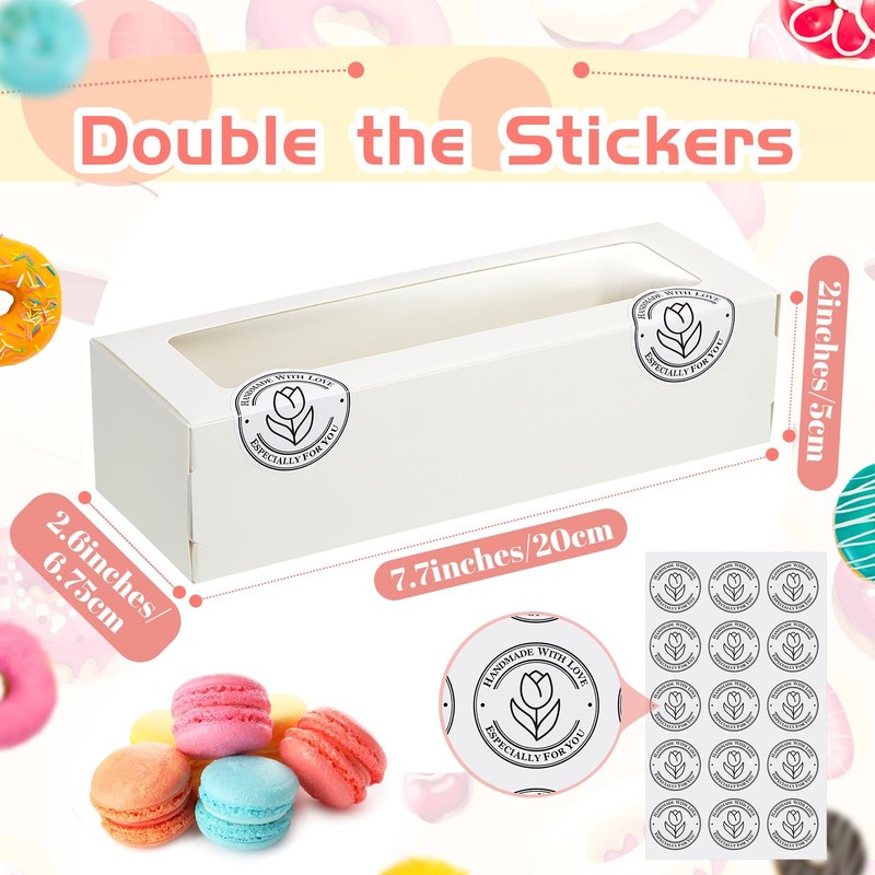 100 Pcs Macaron Boxes with Window, White Bakery Boxes with Stickers, Cookie &... gallery