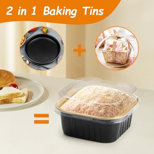 Mini Square Baking Cups with Lids, 50 Pcs 5oz Aluminum Foil Gold & Black gallery