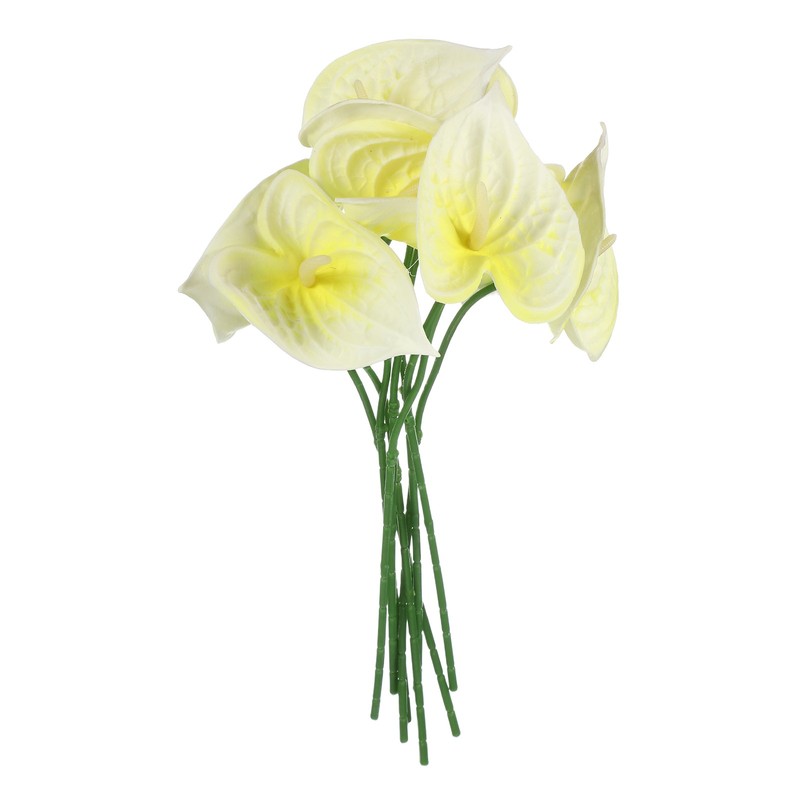 8Pcs 11inch Artificial Anthurium Flowers, Pale Yellow