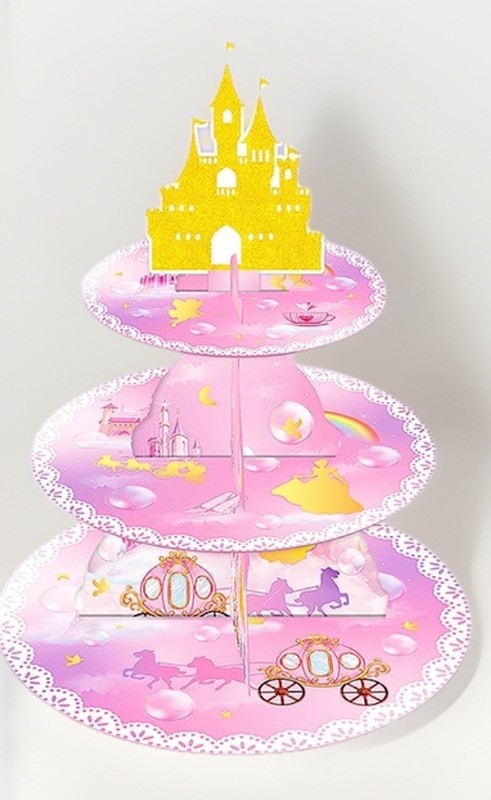 Three Tier Pink Princess Themed Cupcake Stand With Gold Castle / New 🏰