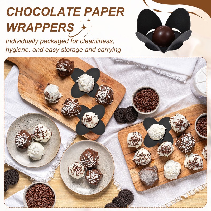 220Pcs Truffle Wrappers, Mini Cupcake Liners Chocolate Cups Liners, Black/Brown gallery
