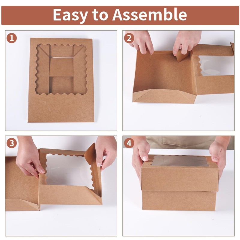 36 PCS Brown Cake Box Window 10x10x2.5 Inch Bakery Pastry Cookie Dessert Pie gallery