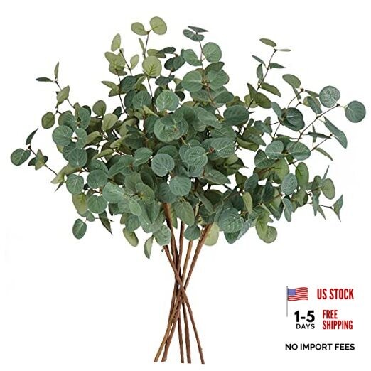 6Pcs Artificial Eucalyptus Stems Greenery Stems 24″ Tall Fake Plants Decor