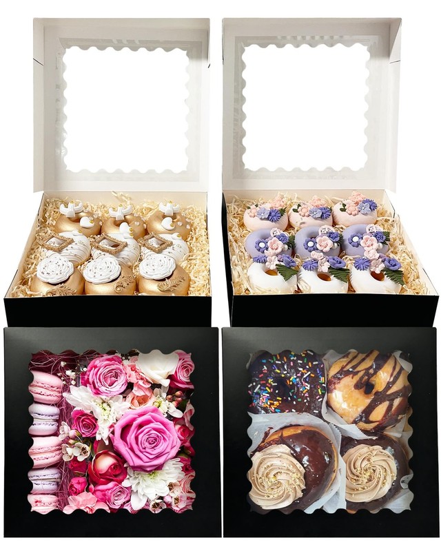 36 PCS Black Pie Boxes 9x9x2.5 Inch Macaroon Cookie Bakery Window Autopop gallery