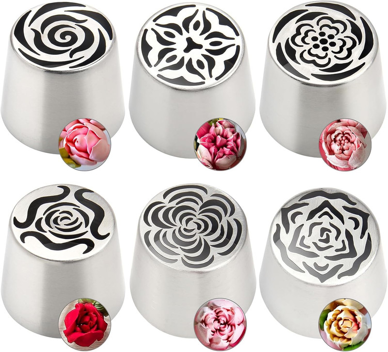 6Pack Extra Large Flower Russian Piping Tips Set, Stainless Steel Rose Tulip Ici gallery