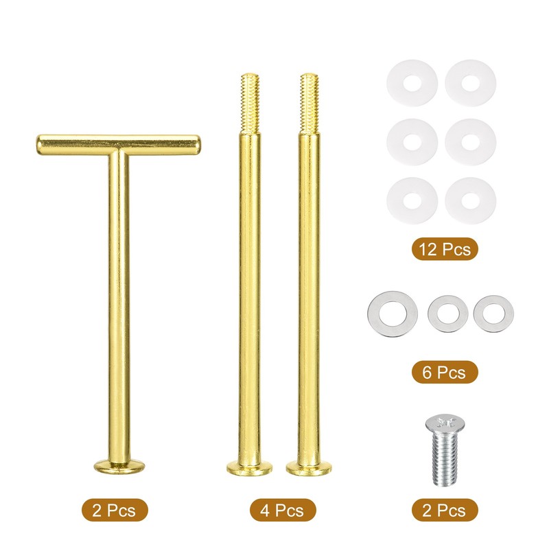 2 Set Cake Tray Stand Handle Plate Hardware Fitting 3-Tiers T-shape Gold gallery