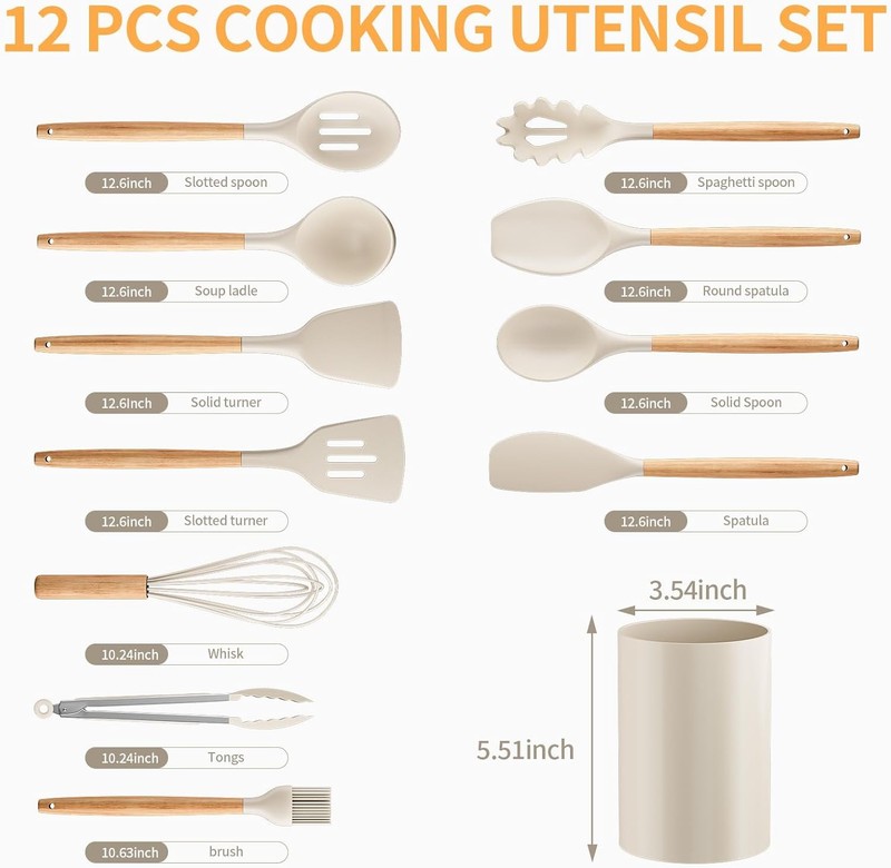 Silicone Cooking Utensil Set,12 PCS Cooking Cookware Kitchen Utensils Set gallery