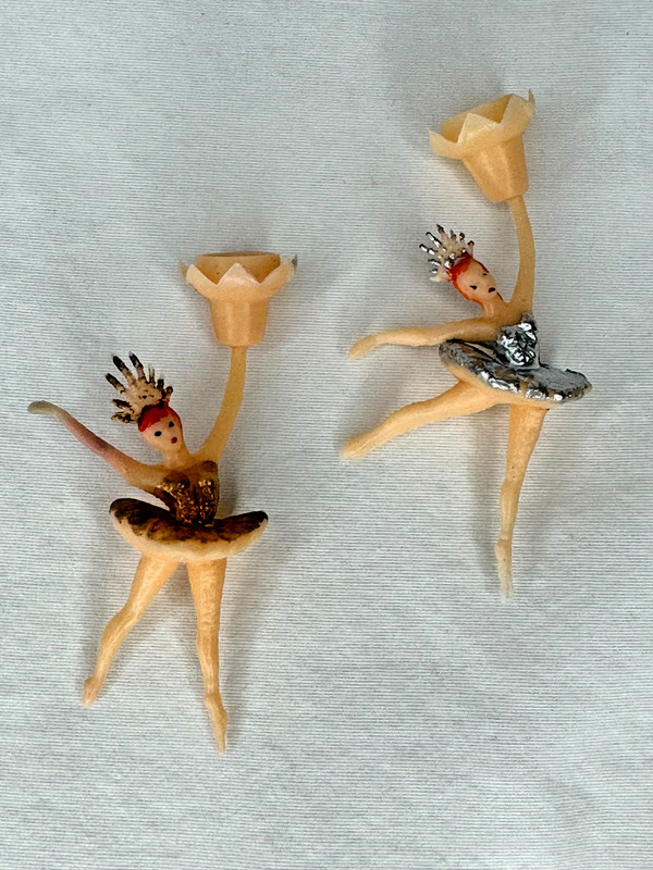 Vintage Ballerina Cake Topper Dancer Cupcake Pick Candle Holder Lot of 2