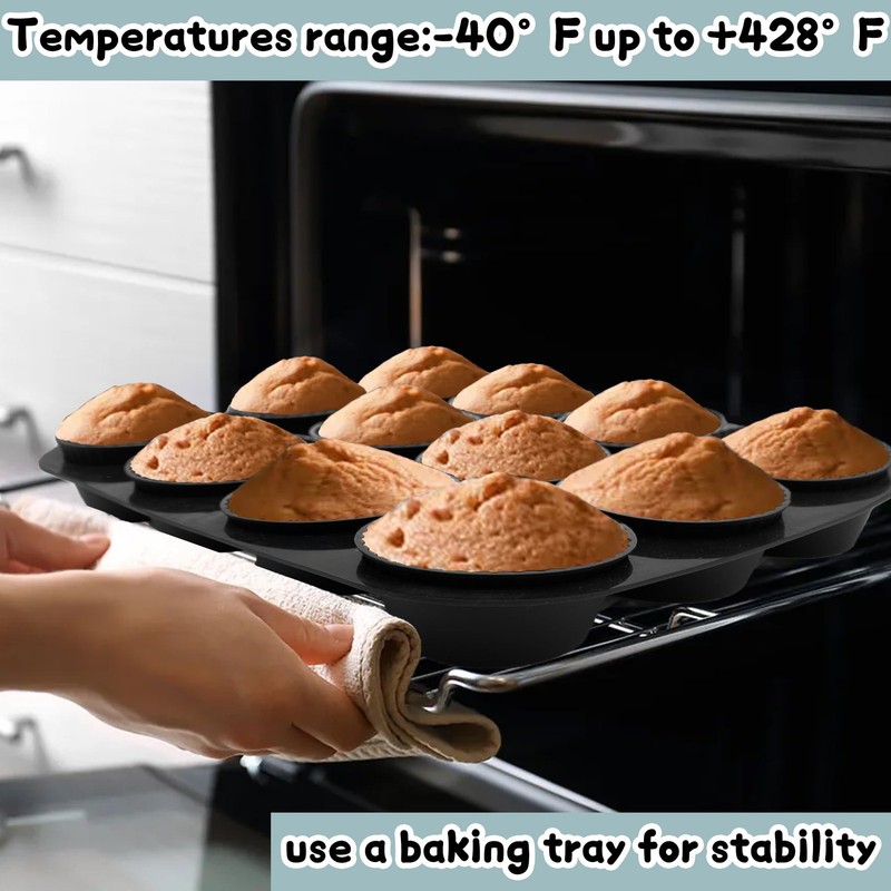 24 Pack Reusable Silicone Cupcake Liners Black 2.76 Inch Muffin Cups Non-Stick gallery