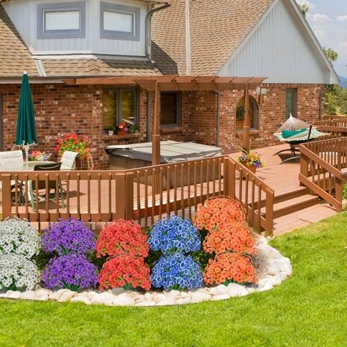 Outdoor Artificial Flowers 21 UV Resistant Bundles Fake Flower Plastic Purple gallery