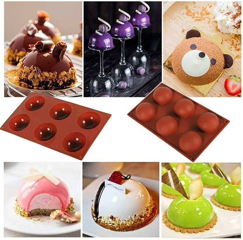 6-Cavity Silicone Cake Mold Hot Chocolate Bombs Mould 3" Half Ball Sphere Large gallery