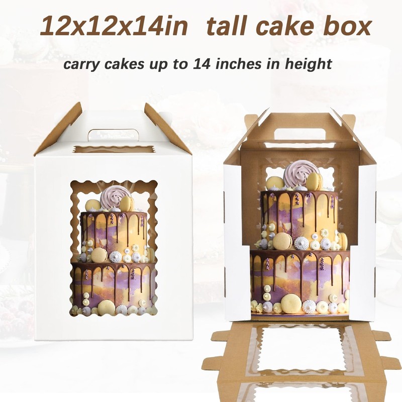 3 Pack 12x12x14Inch Tall Cake Boxes for Tier Cakes,10in 12in Tall Cake Carrie... gallery