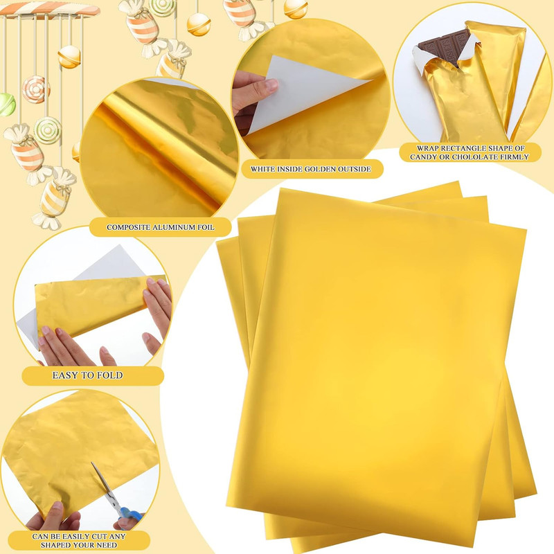 200 Pcs Gold Chocolate Bar Wrappers Bulk with Thick Paper Backing, 7.5 x 6 Inch gallery
