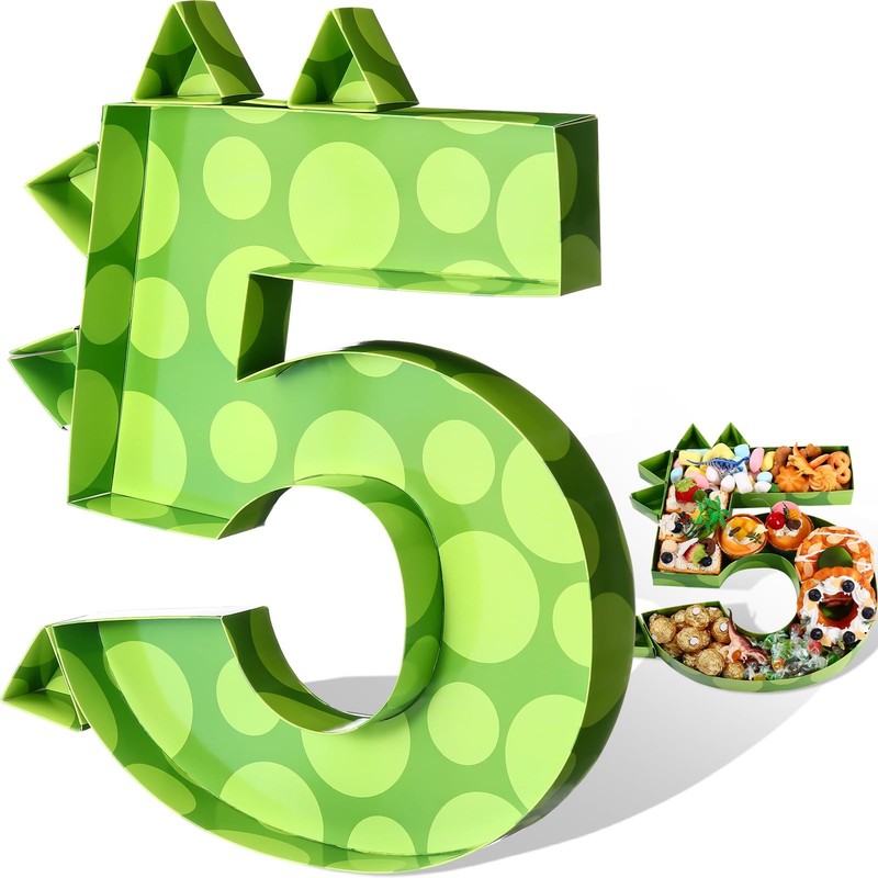 13.7″ Dinosaur Charcuterie Board Green Cardboard Number for Cupcake Charcuter…