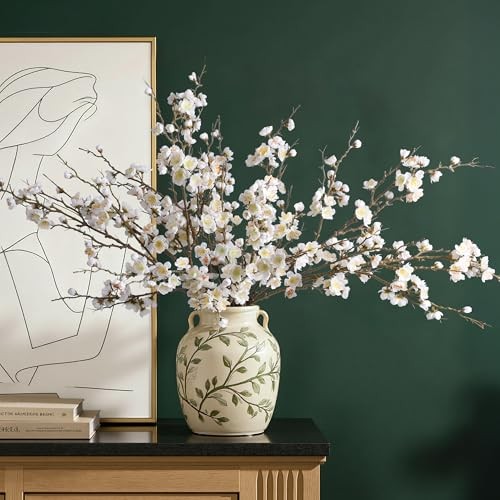 6 PCS Artificial Cherry Blossom Branches Spring Indoor Decoration, Faux A-white gallery