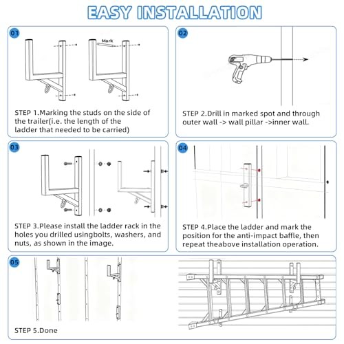 Cargo Trailer Ladder Rack-200lb Load-Carry 1-2 Ladders-Adjustable Black-2pc gallery