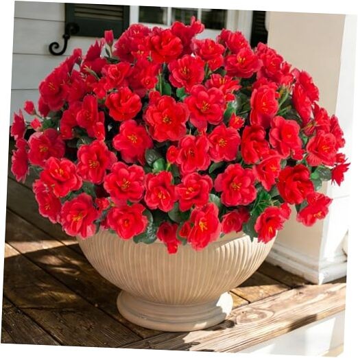 Artificial Faux Red Flowers Plants for Outdoor Outside Spring Decor, A Red