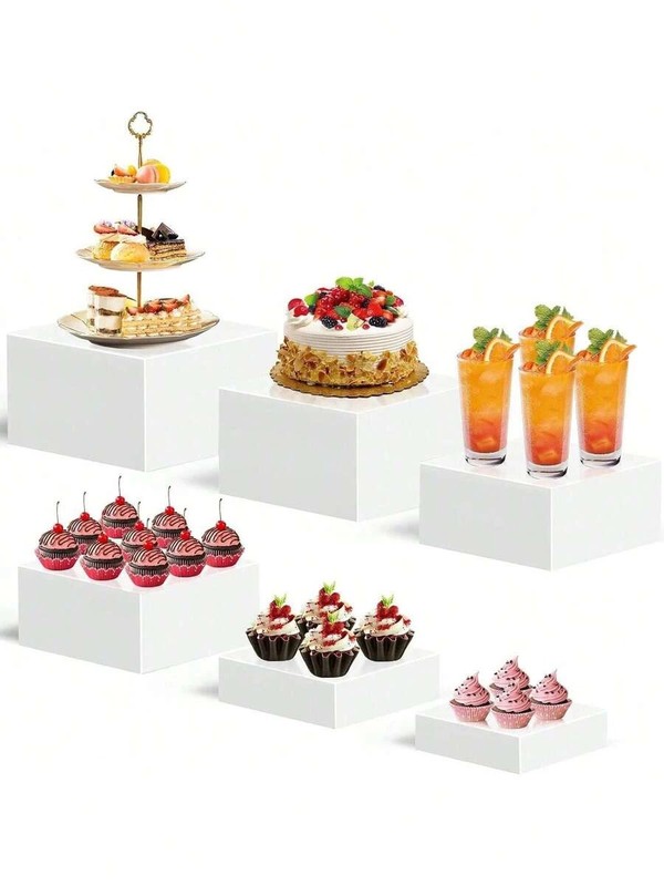 6-Piece Hollow Bottom Buffet Risers Acrylic Food Display Stands gallery