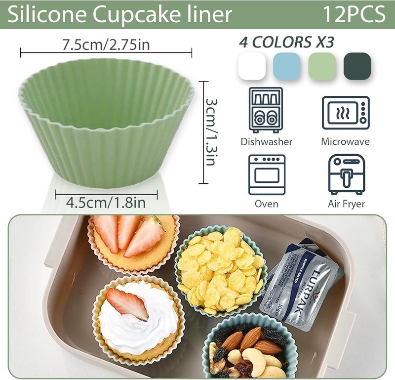 Silicone Baking Muffin Cups 12 Pack Non-Stick Reusable Liners for gallery