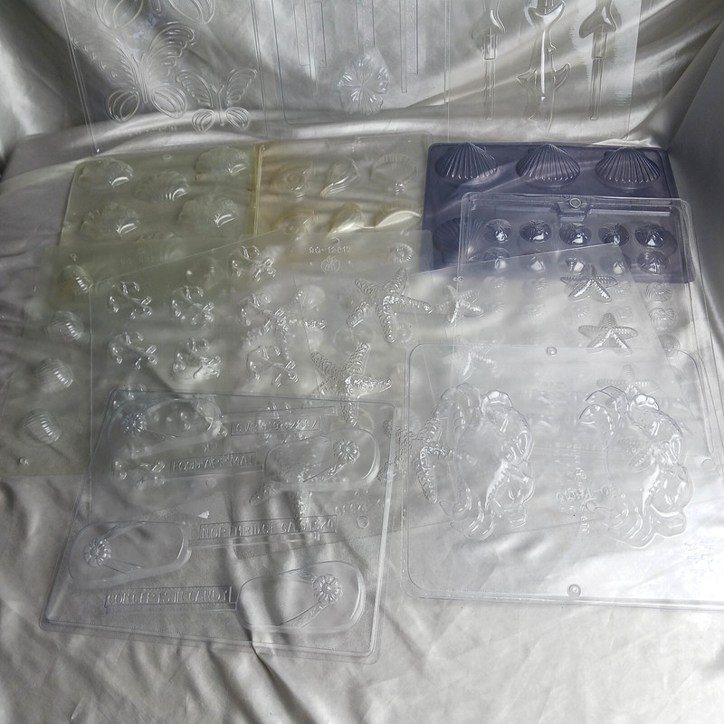 Mixed Lot of 14 Clear Plastic Chocolate Molds-OCEAN/BEACH/SUMMER