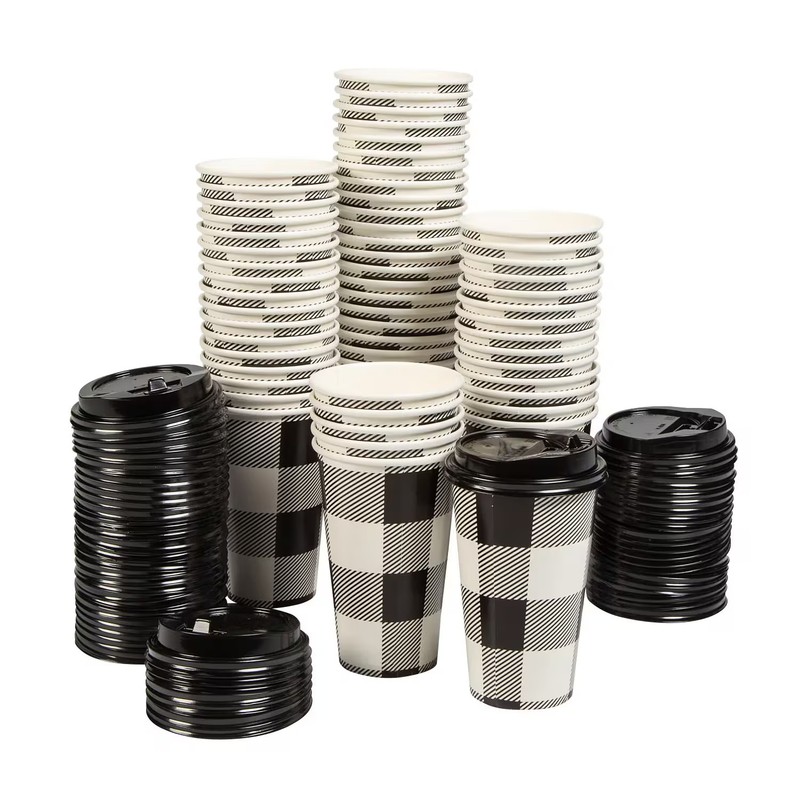 Oriental Trading Christmas-Themed Black & White Plaid Disposable Paper Coffee Cu