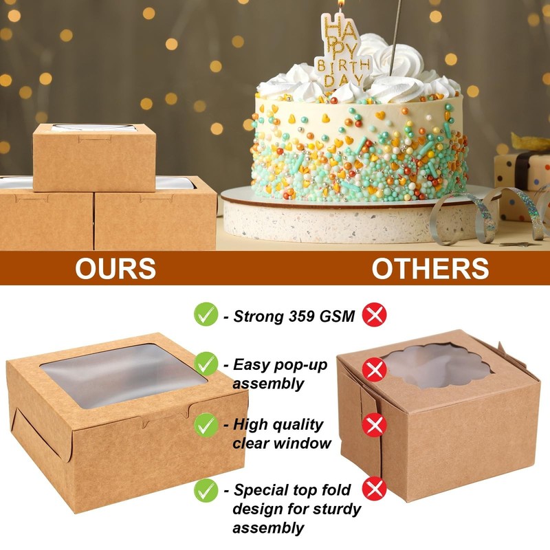 50 PCS Cupcake Boxes with Window - 6x6x3 Inch Bakery Treat Boxes for Cookies, De gallery