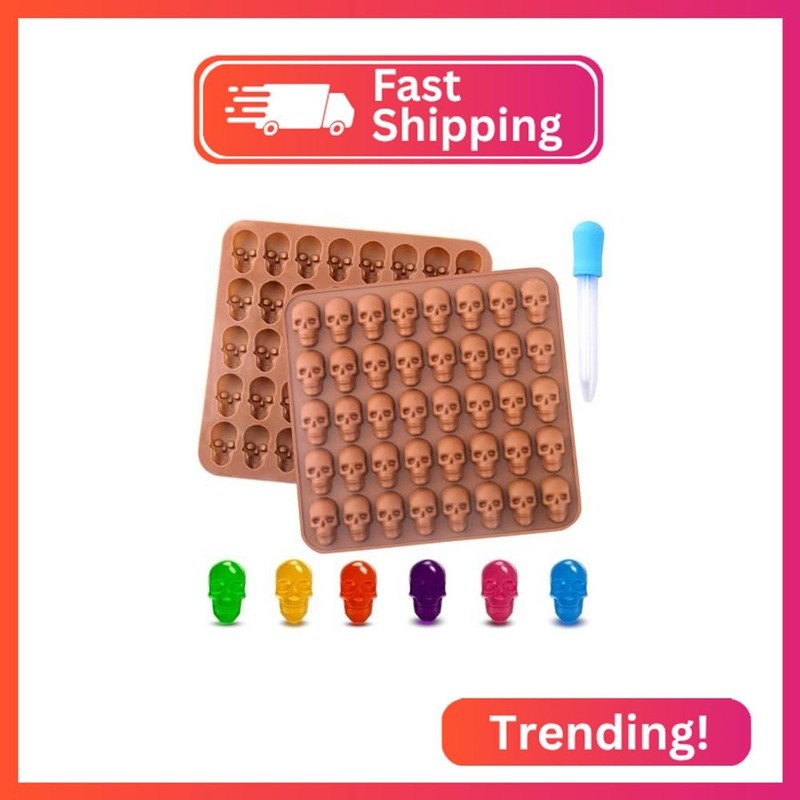 BUSOHA Gummy Skull Candy Molds Silicone, 2 Pack 40 Cavity Non-Stick Skull Silico