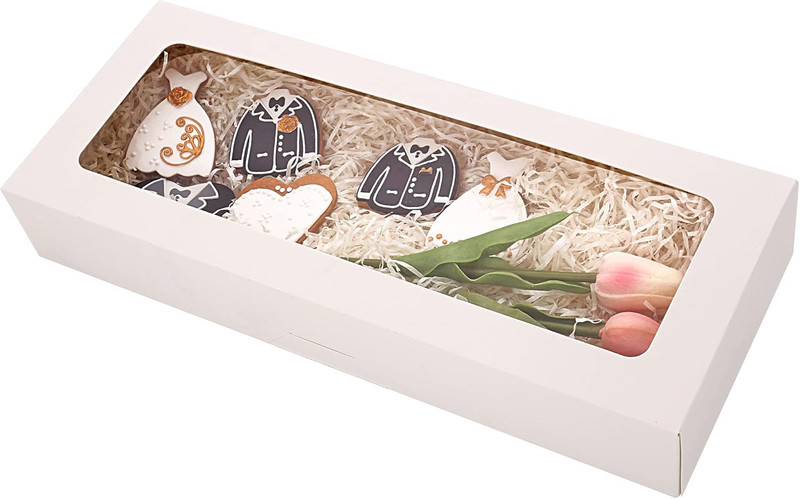 RIFMEAE 20-Pack 16" X 6.5" X 2.5" Cookie Boxes with Window, White Bakery Boxes, gallery