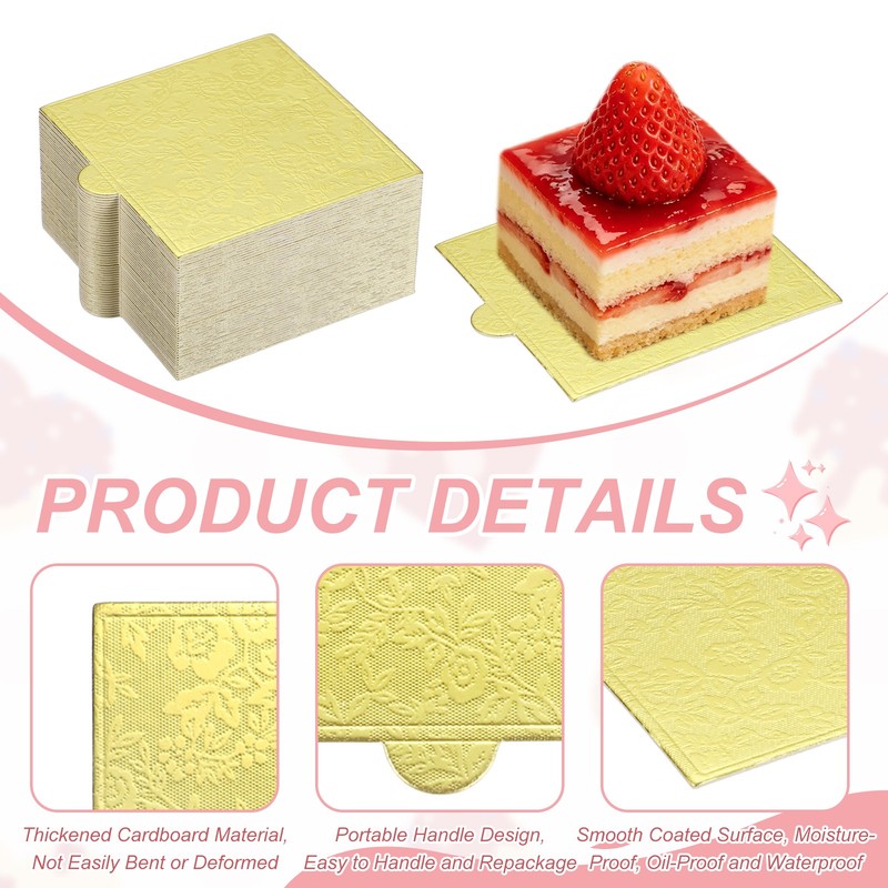 50 Pcs Mini Cake Boards, 3.5 Inch Square Mousse Cake Base, Floral Gold gallery
