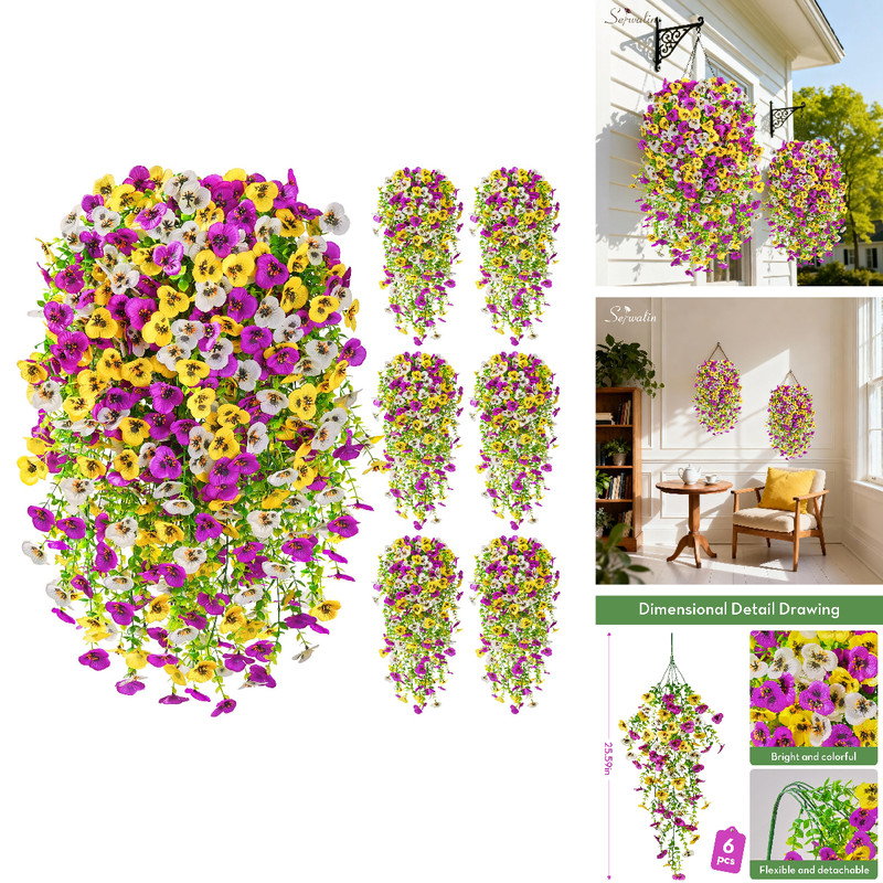 Serwalin Artificial Fake Hanging Flowers For Outdoors Planters6Pcs Uv Resistant
