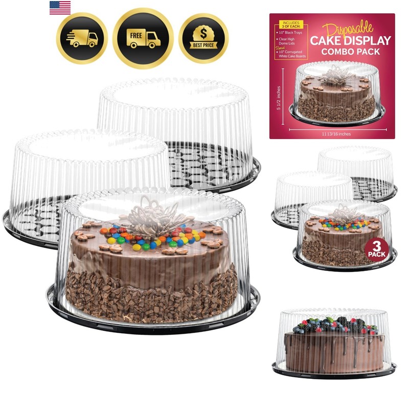 10-11″ Plastic Disposable Cake Containers Carriers with Dome Lids and Cake Bo…
