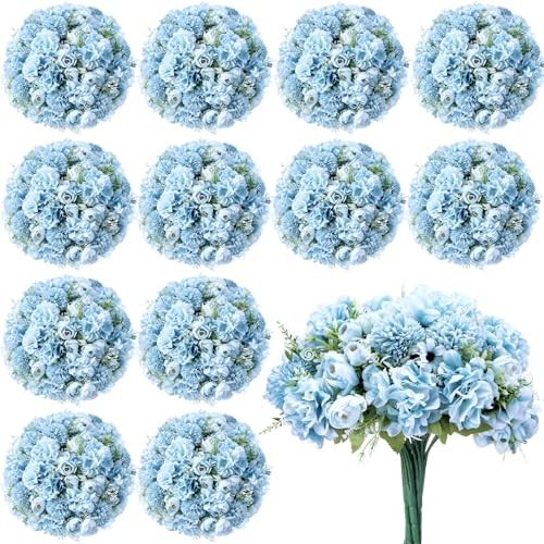 Bundles Peonies Artificial Flowers Faux Roses Silk Flowers Hydrangea 12 Blue