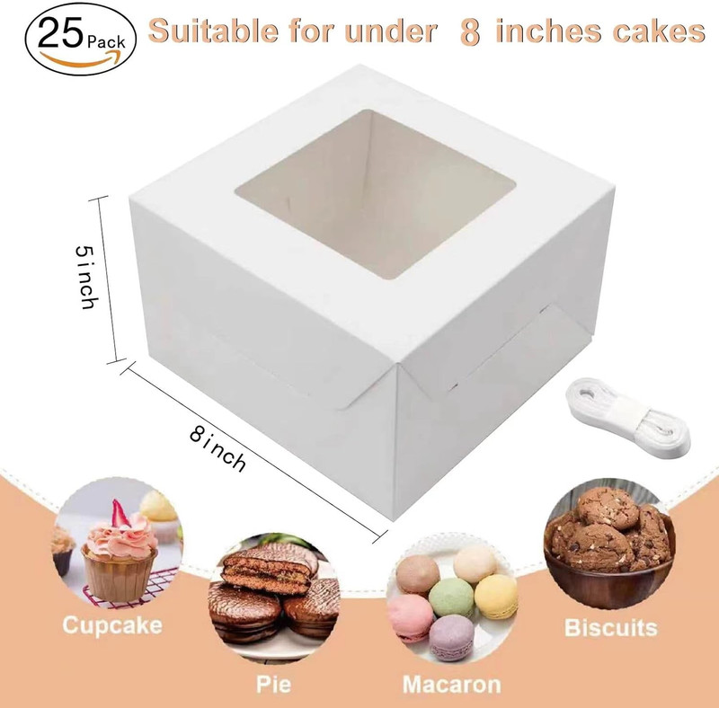10pcs 8x8x5 Inches Cake Boxes, White Bread Boxes with Windows for Pastries, Cupc gallery