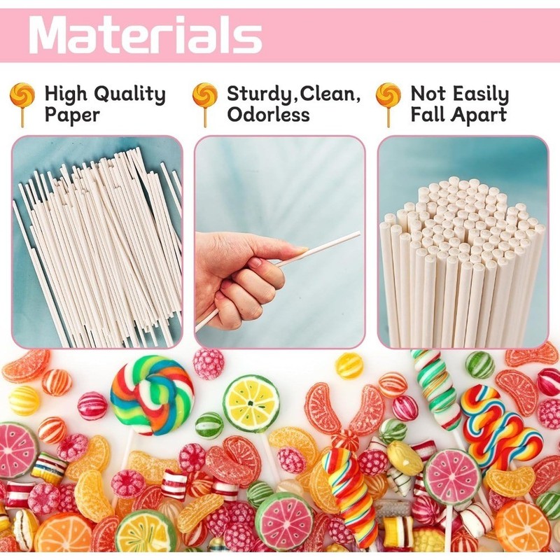 100 Pack 8 Inch White Paper Lolli Sticks for Cake s Candy Chocolate gallery