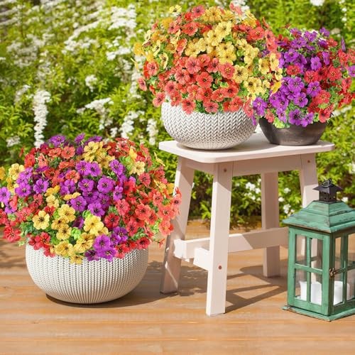 16 Bundles Artificial Flowers for Outdoor 16 PCS Red Purple Yellow Orange gallery