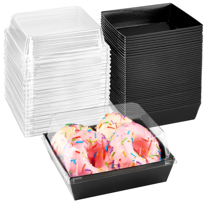 Small Charcuterie Boxes with Clear Lids, To Go Paper Disposable Food Containe…