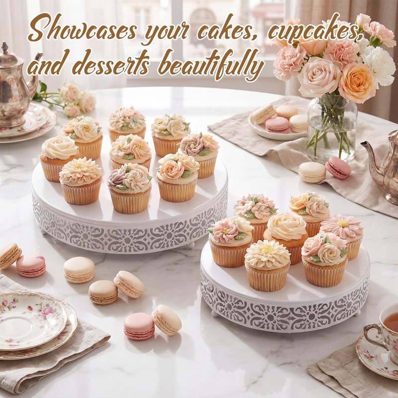 Wenqik 2 Pcs White Metal Cake Stand, 14" 16" Large Round Cupcake Stand Desser... gallery